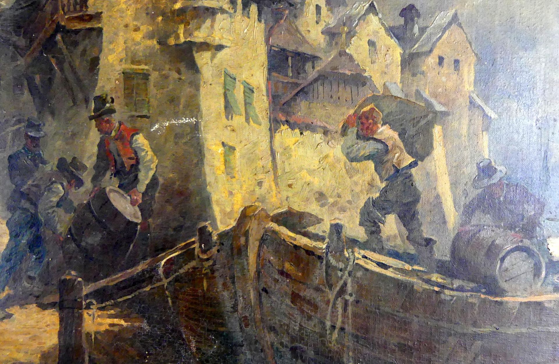 FRITZ NEUMANN (1881-1919), "Hafenszene", Öl/L, u.li.sig., bez. München, - Bild 4 aus 6