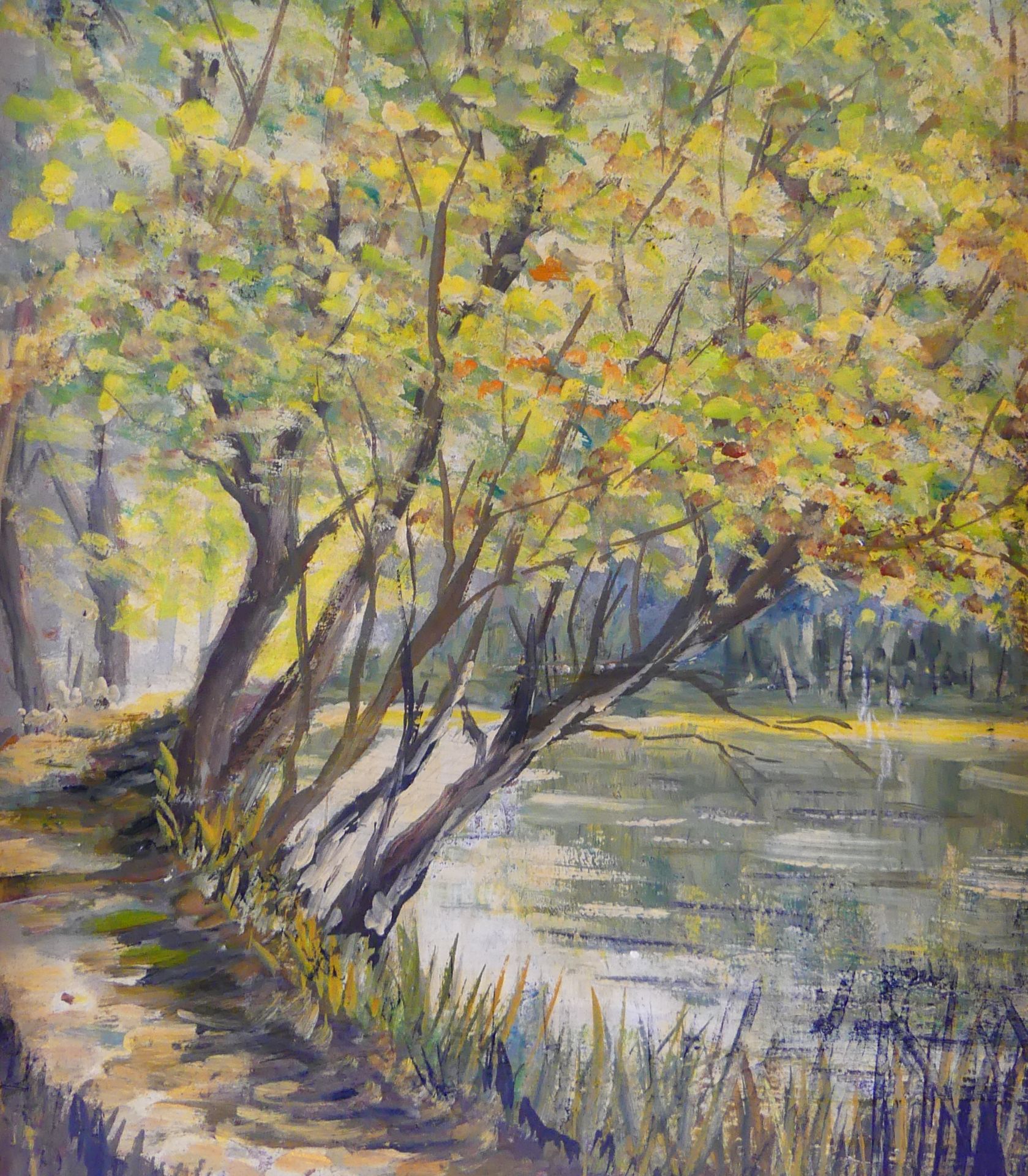 "Flusslandschaft", Öl/Pappe, Gemälde um 1900, o. Signatur, Impressionist - Bild 2 aus 2