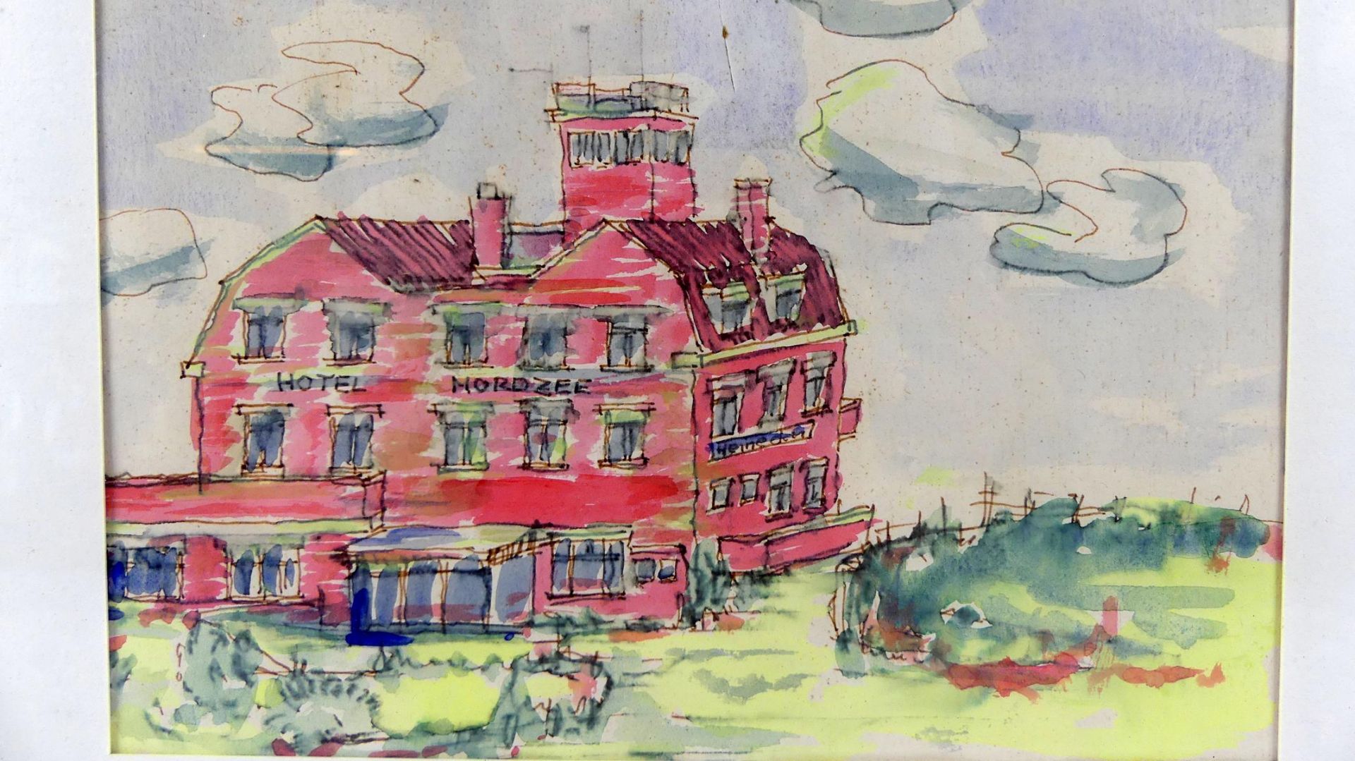 BECKER?, "Hotel Nordzee", Aquarell, o.sig., rücks. beschrieben, - Bild 2 aus 3