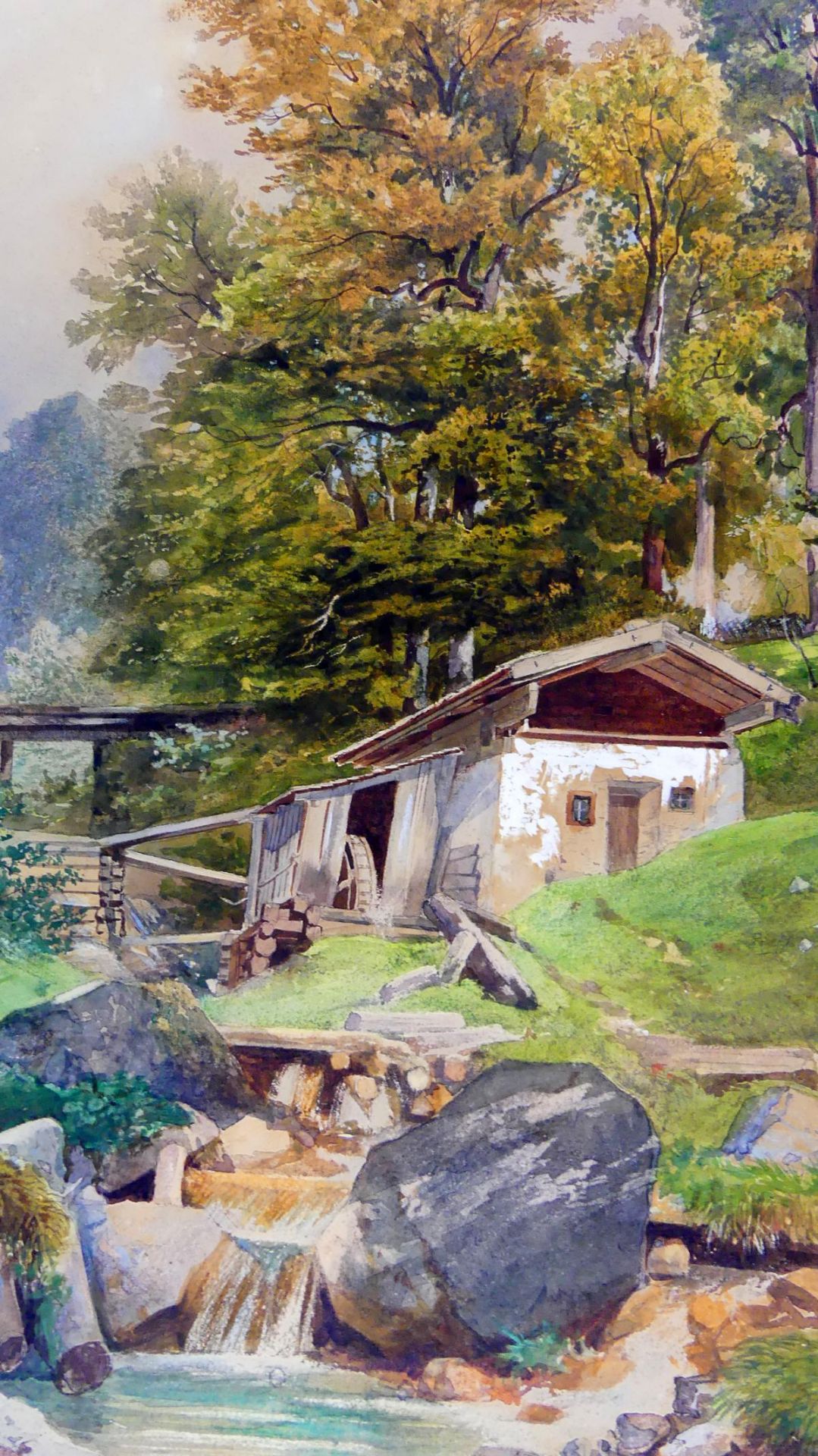"Wassermühle im Gebirge", Aquarell, unten rechts monogr. A.D., datiert '65, - Image 2 of 3