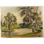 WILHELM LEGLER, "Bachlauf im Park", Aquarell, u.re.sig., datiert 1941,