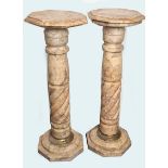 Paar Säulen, Marmor, gedrehter Schaft, 8-eckiger Fuß und Sockel,