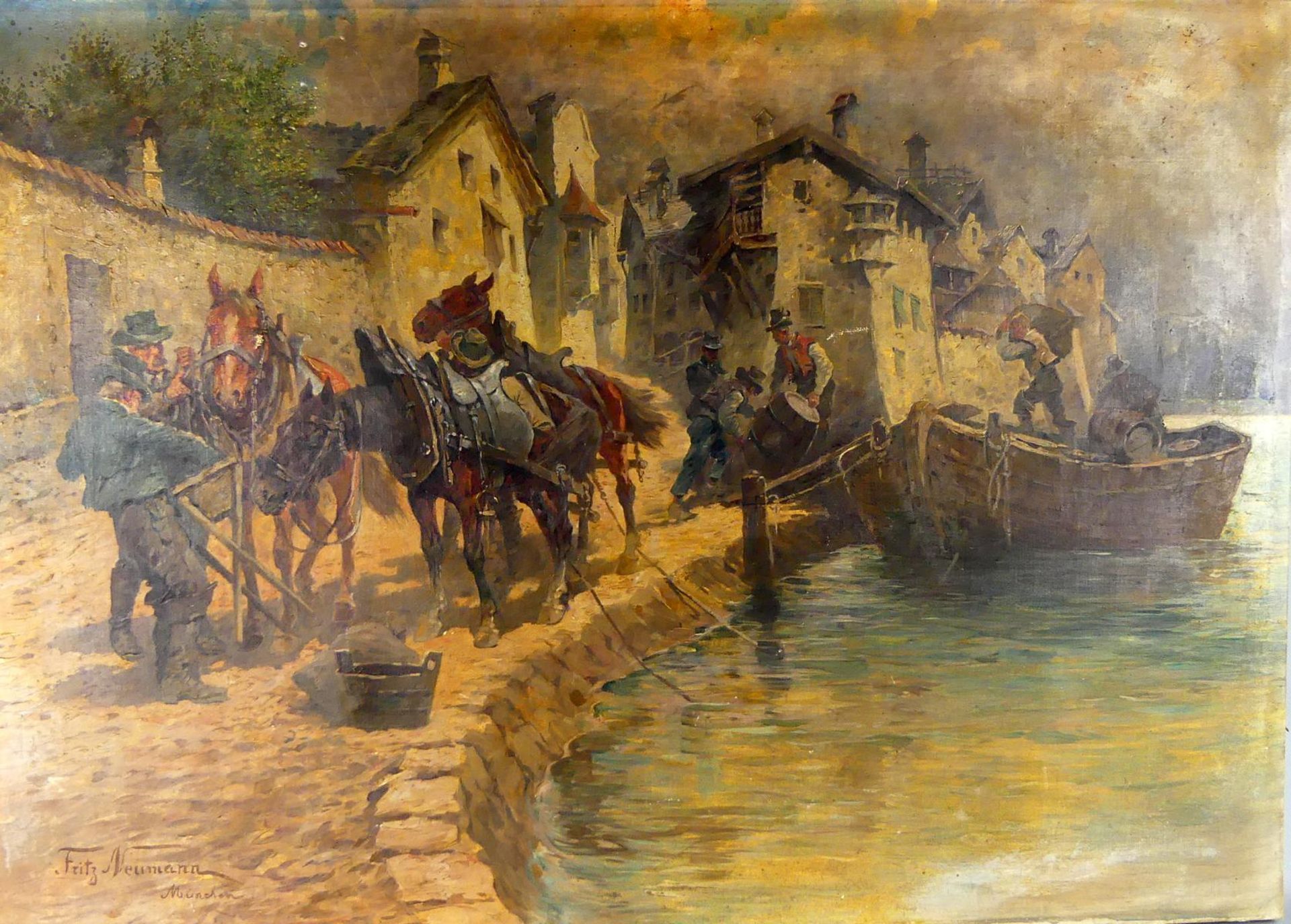 FRITZ NEUMANN (1881-1919), "Hafenszene", Öl/L, u.li.sig., bez. München,