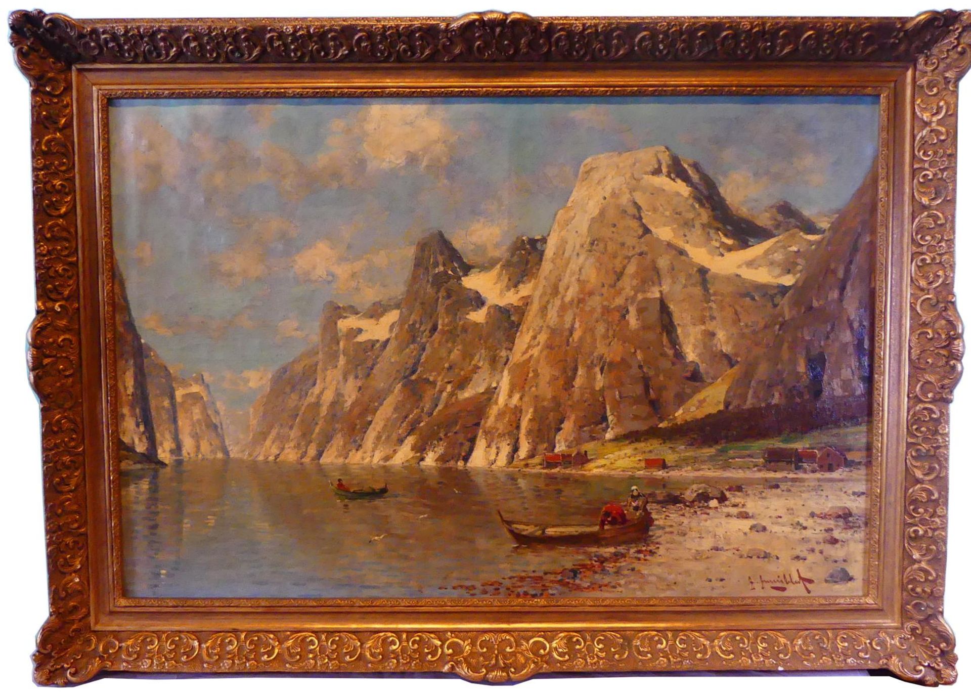 JOHANN JUNGBLUT (1860-1912), "Norwegische Fjordlandschaft", Öl/L,