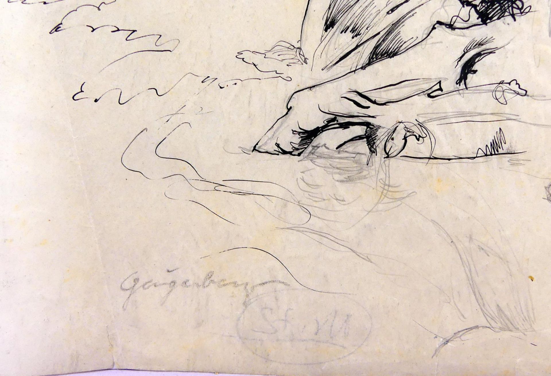 OTTO GEIGENBERGER, "Bach in den Bergen", Federzeichnung, - Bild 2 aus 2