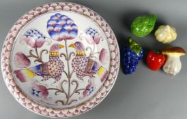 Keramik Schale, Vogelmotive, sig. ROMANO INNOCENTI, H. ca. 9, Dm. 37 cm