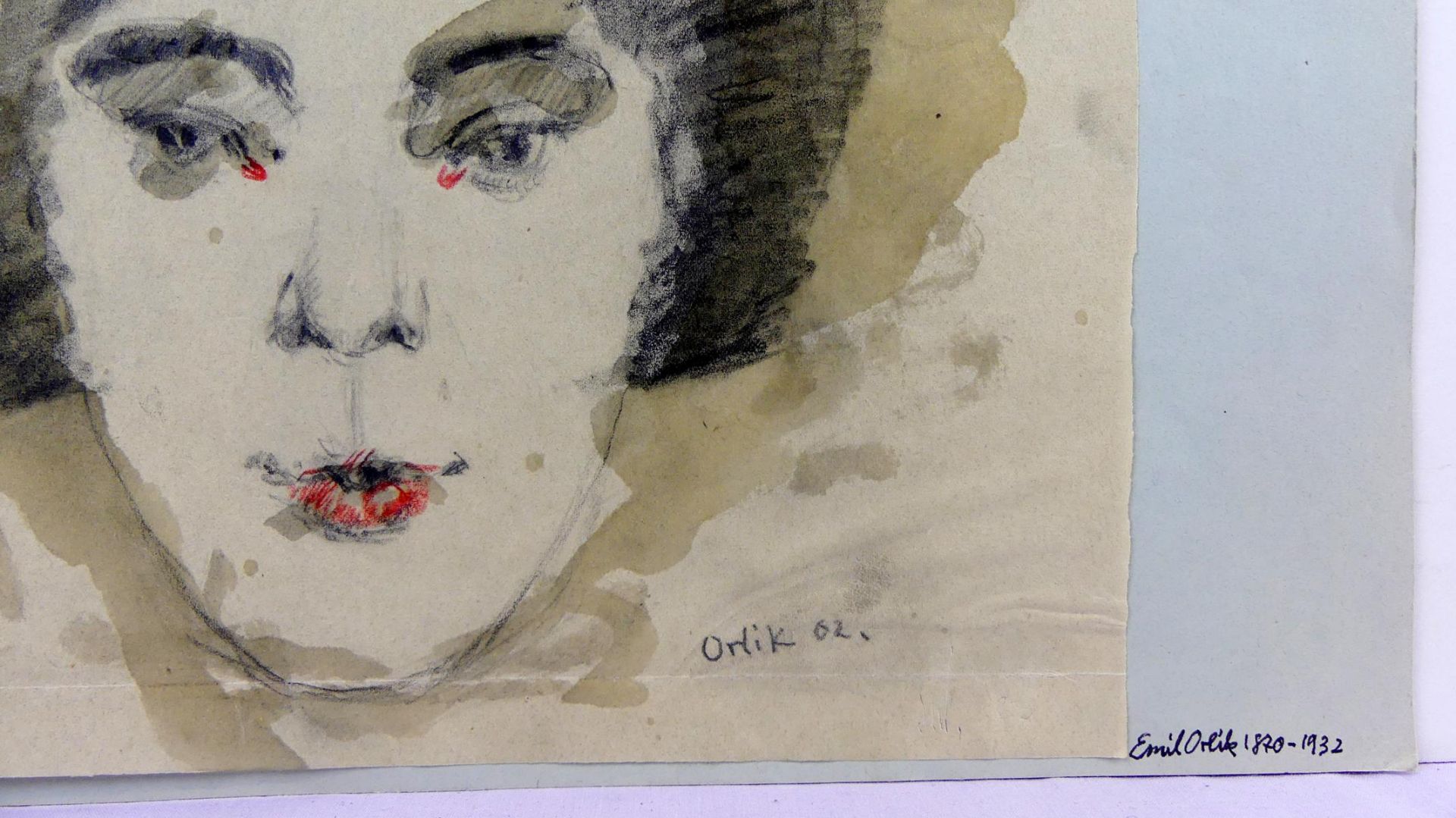 Wohl EMIL ORLIK (1870-1932), "Portrait", Aquarellierte Bleistift-/Kohlezeichnung, - Bild 2 aus 2