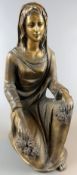 "Kniende Frau mit Blumengesteck", Bronze, Hohlguss, o. Sig, H. ca. 44 cm,