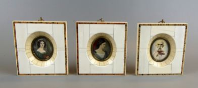 3 Miniaturen, versch. Portrait Darstellungen, sig., aufwendige Rahmen,