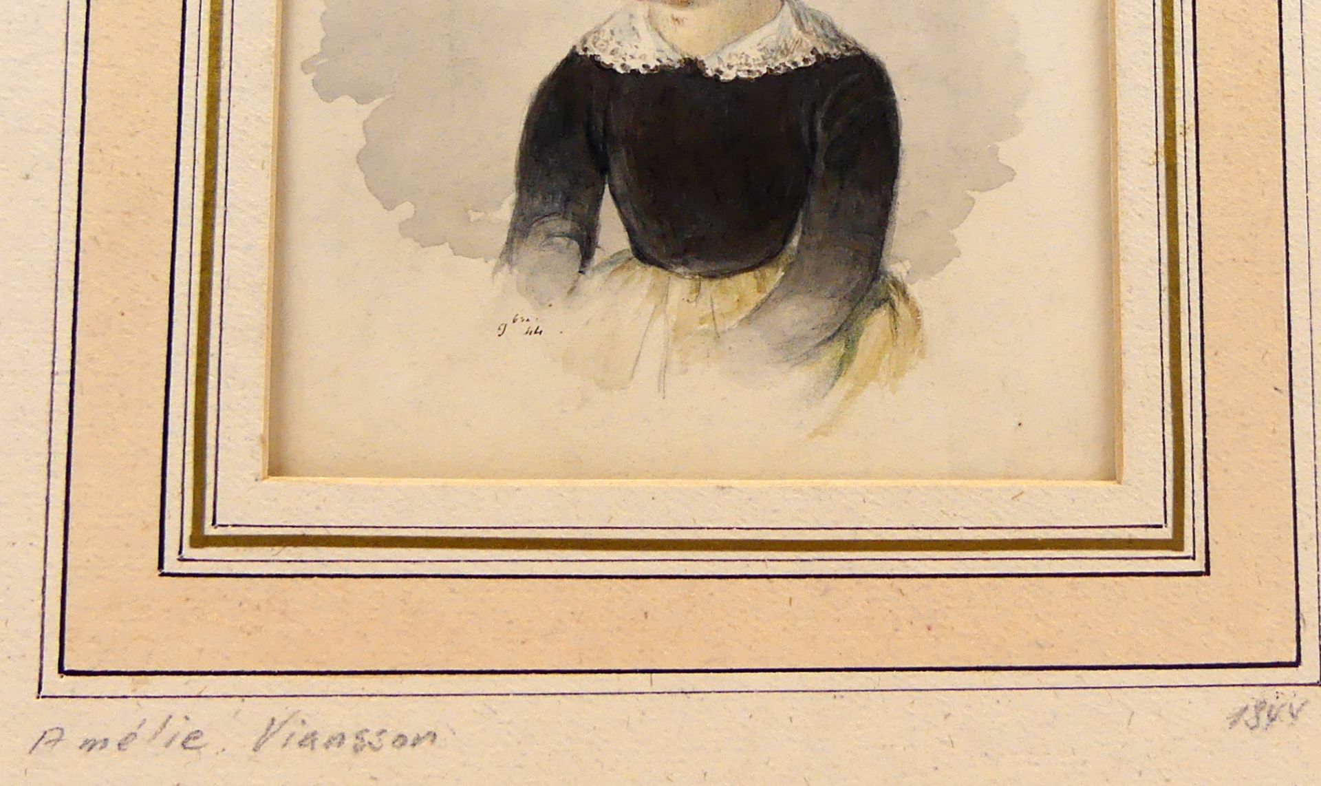 AMELIE VIASSON, "Mädchen", colorierte Zeichnung, u.re.sig., dat. 1844 - Bild 2 aus 3