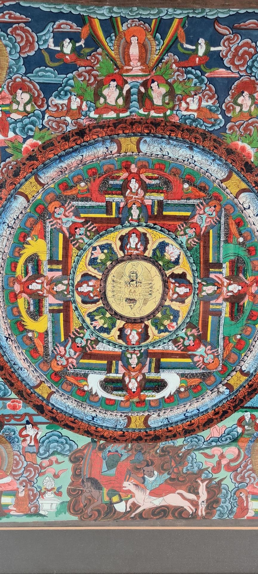 Tibetische Thangka, auf Leinwand, Passepartout, ca. 37 x 48 cm, - Bild 2 aus 3