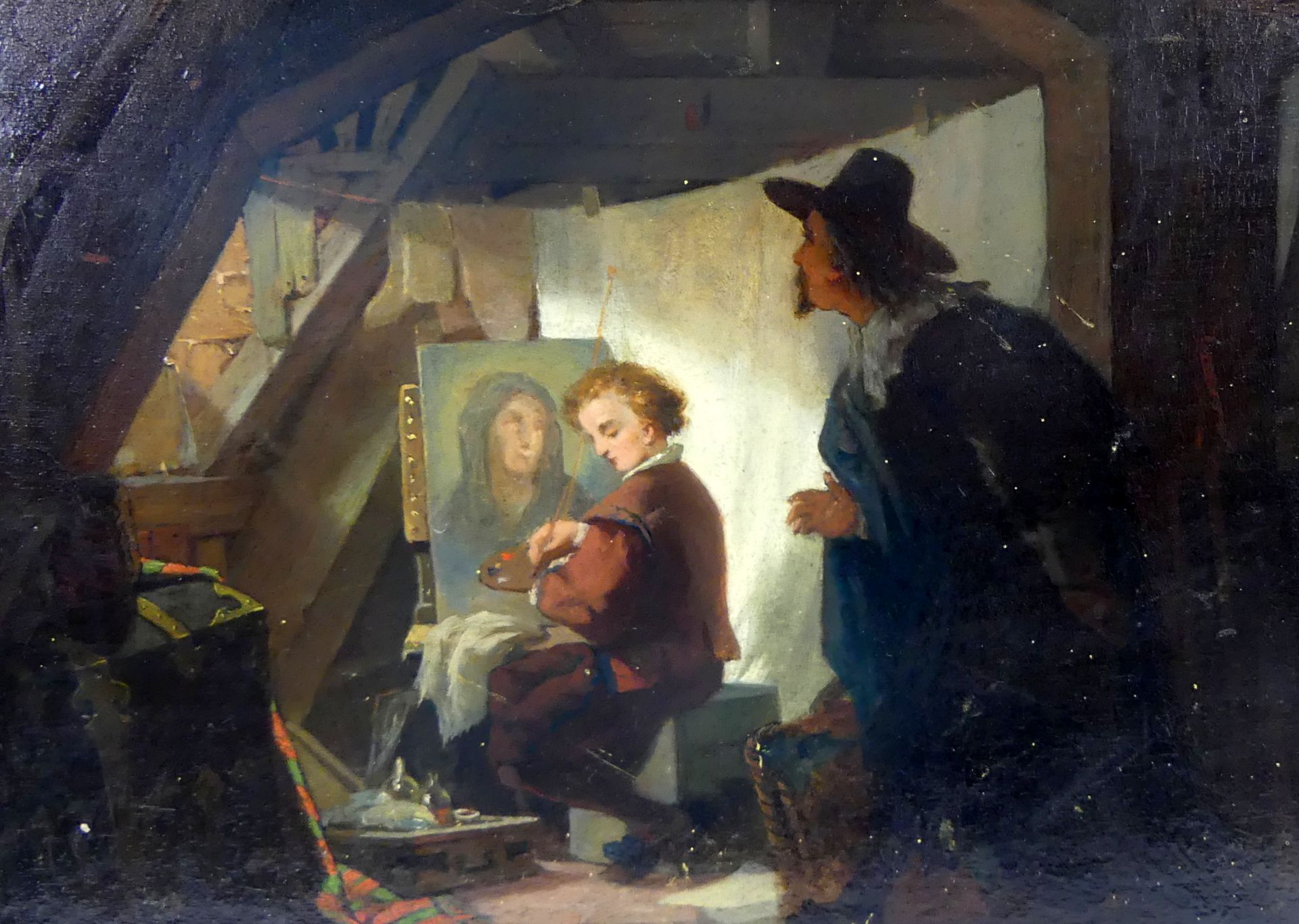 "Flämisches Maleratelier", Öl/Holz, o. Sig., ca. 36,5 x 26, - Bild 2 aus 3