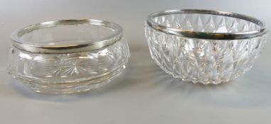 2 Kristallschalen mit Silberrand 800/925er Silber, H. ca. 8/10, Dm. 20/19 cm