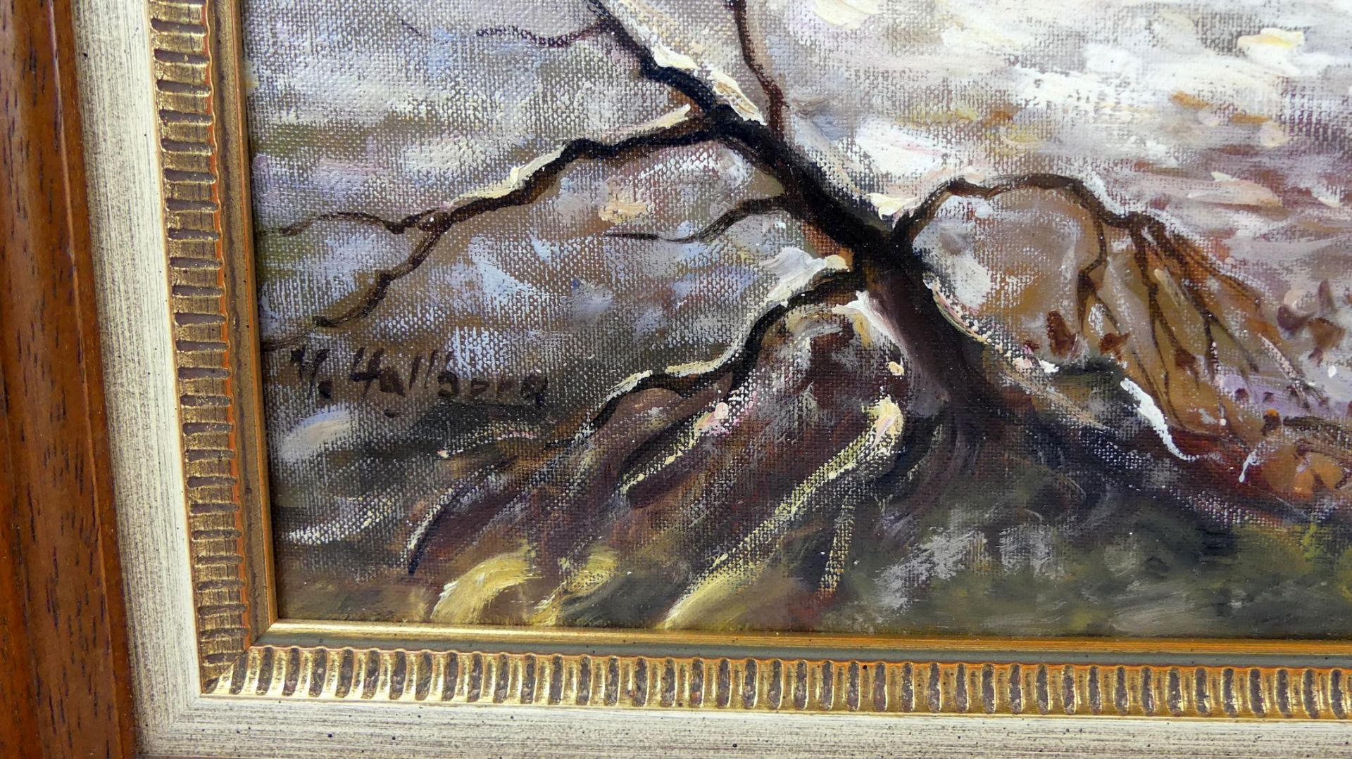 M. HALLBERG, "Winterlandschaft", Öl/L, u.li.sig., ca. 88 x 61 cm, - Bild 2 aus 2