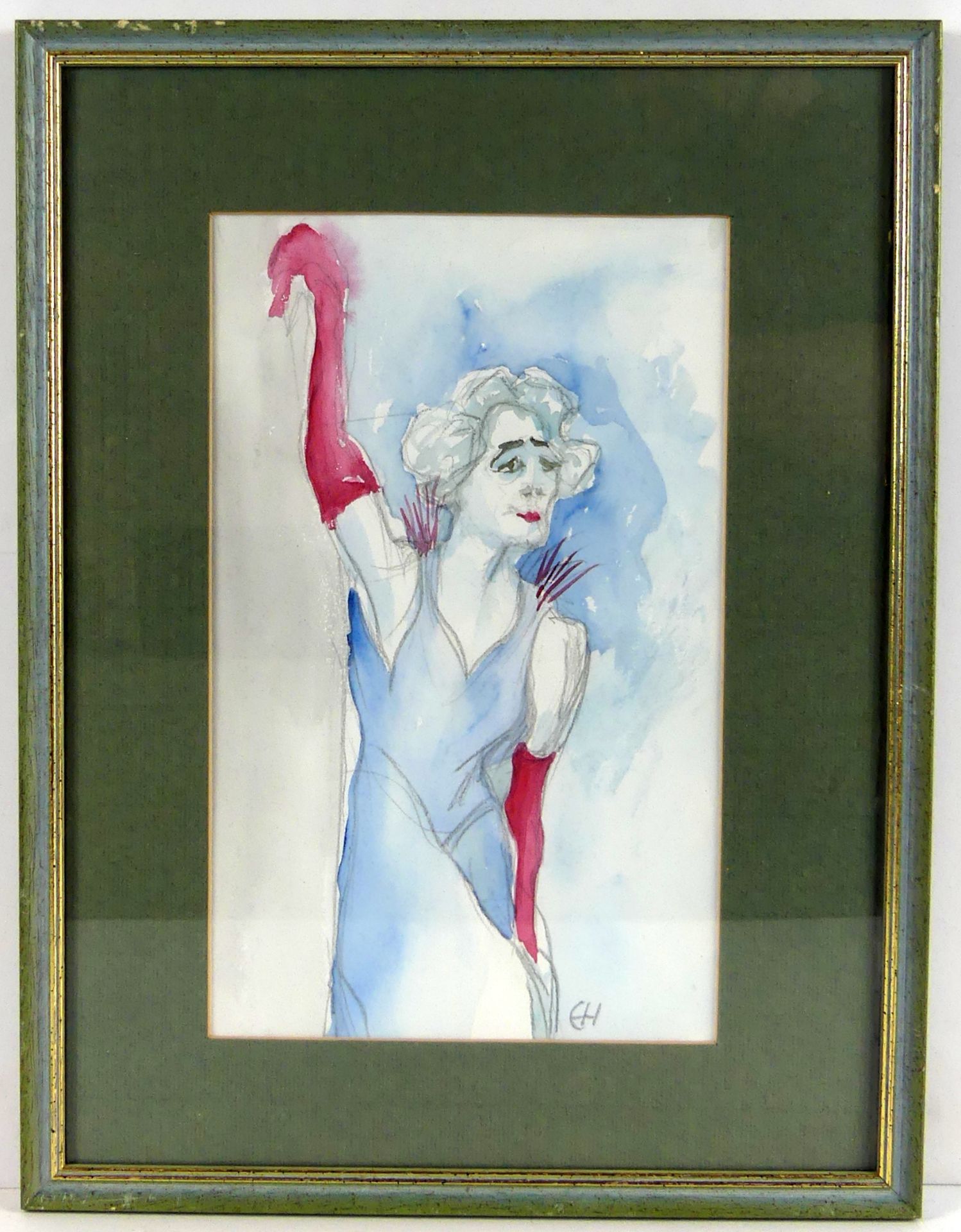 "Tanzende Dame", Aquarell mit Bleistift, u.re.monogr. EH, ca. 30 x 18 cm,