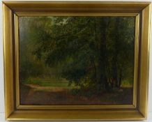 HERMANN RICHARD ESCHKE (1859-1944), "Im Wald", Öl/L./Hartfaserplatte,