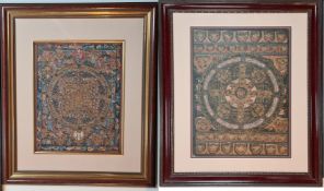 2 Tibetische Thangka, Rad des Lebens, ca. 71 x 59 und 67 x 57 cm,