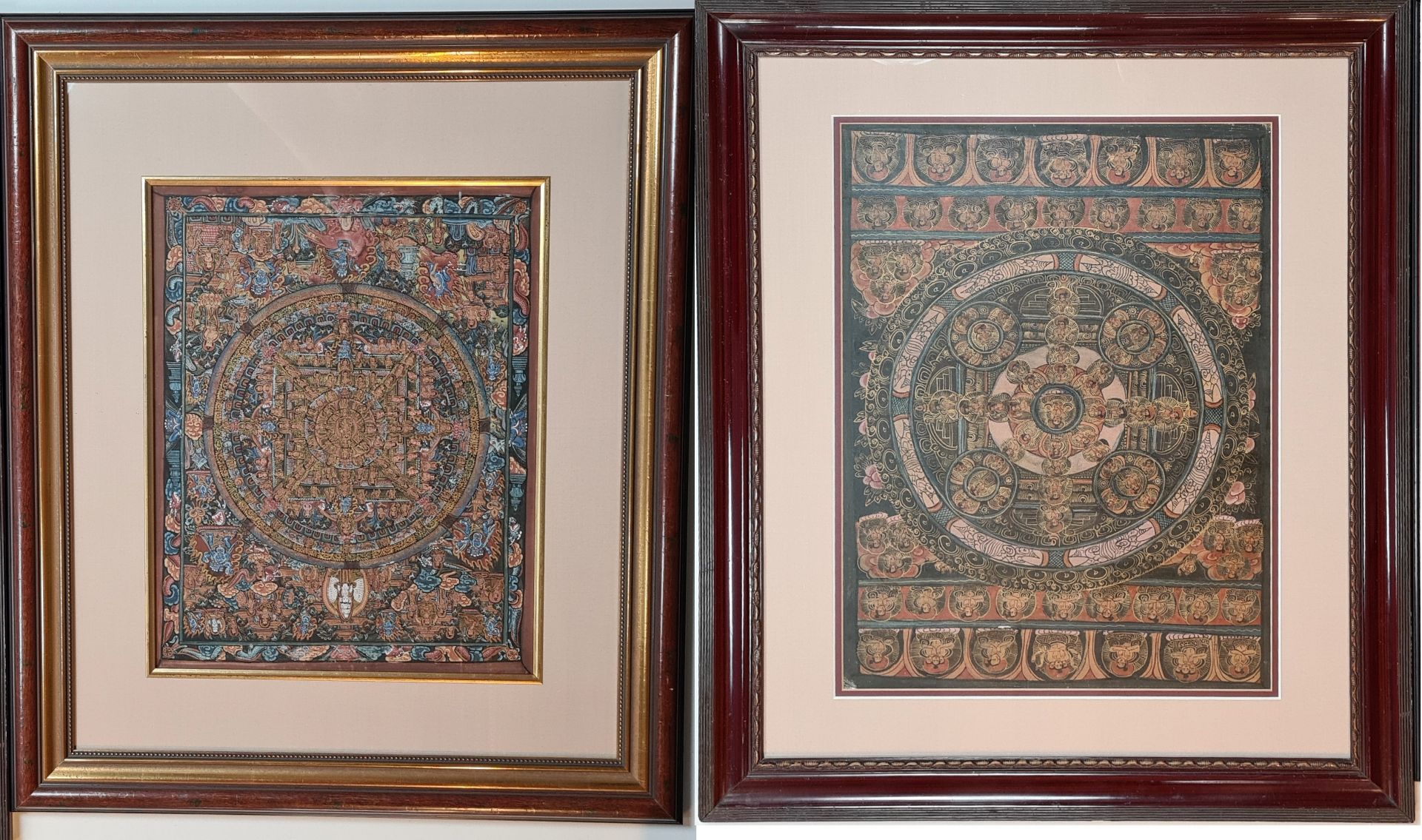 2 Tibetische Thangka, Rad des Lebens, ca. 71 x 59 und 67 x 57 cm,