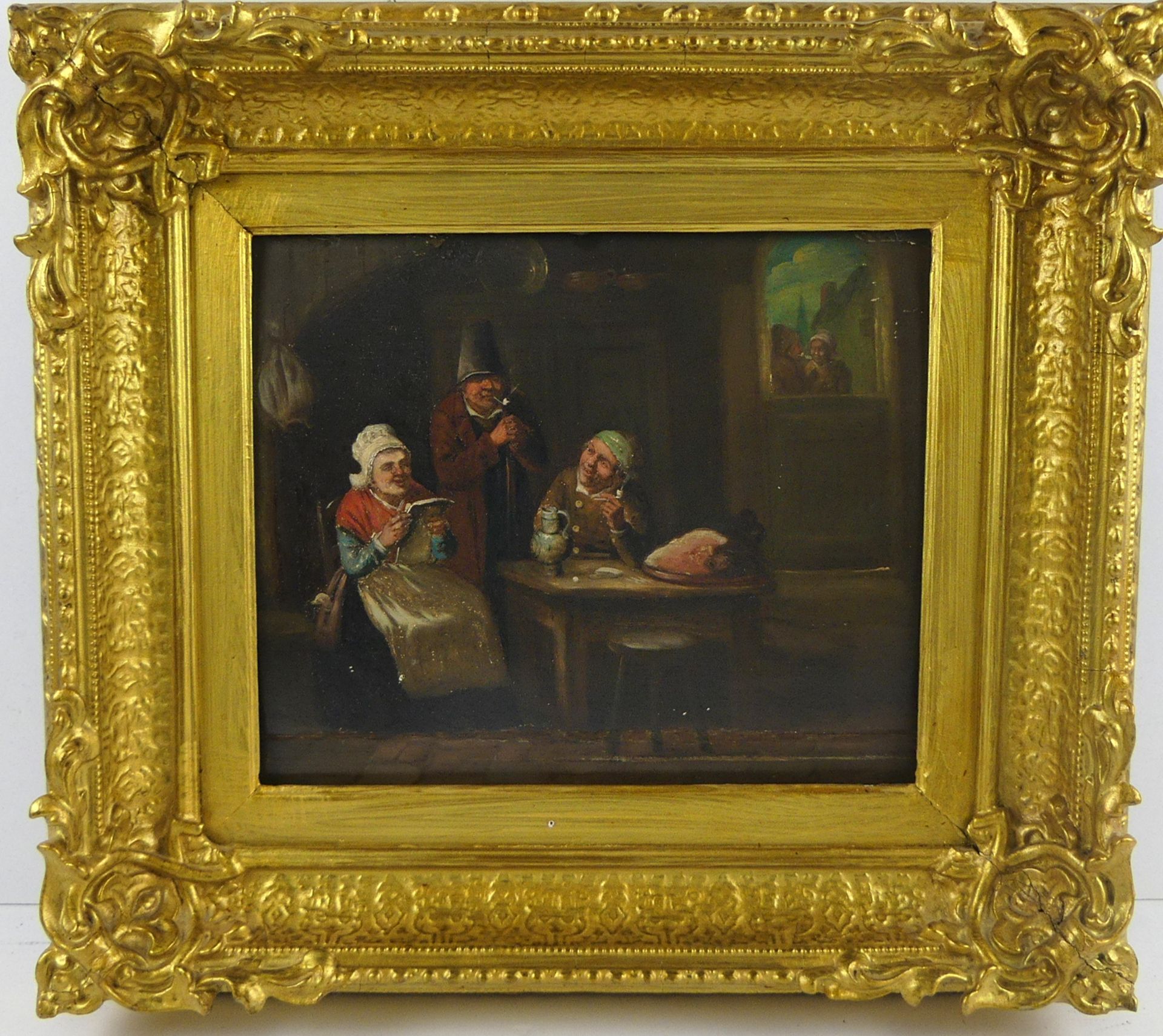"In der Stube", Öl/Holz, o.sig., ca. 31 x 23, gerahmt 43 x 39 cm