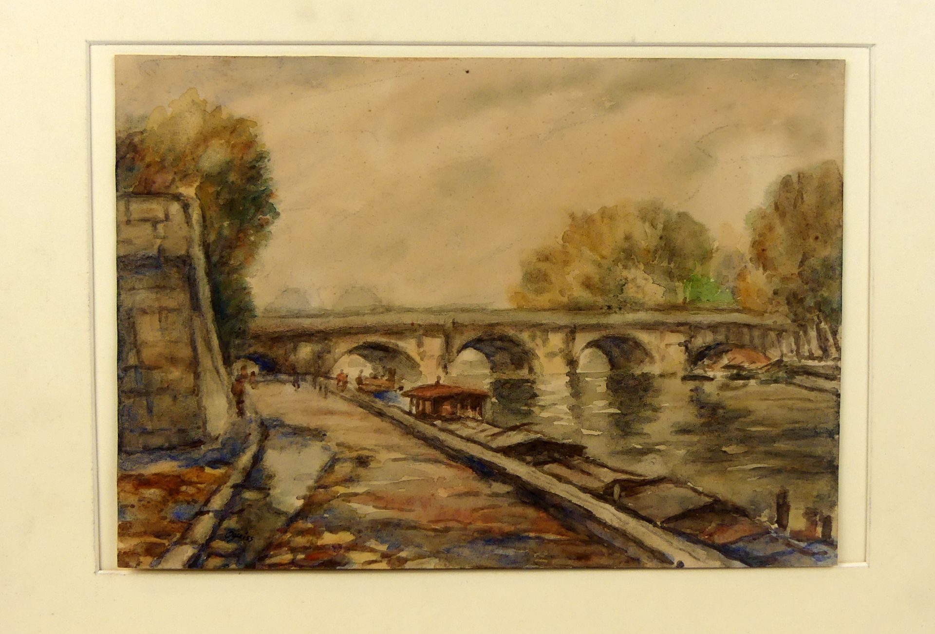 "An der Seine in Paris", Aquarell, u.li.sig. Oguiss, ca. 31 x 22 cm, Passepartout
