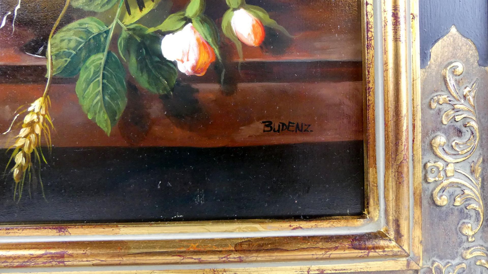 BUDENZ, "Blumenstillleben", Öl/Holz, u.re.sig., ca. 39 x 29 cm, - Bild 2 aus 2