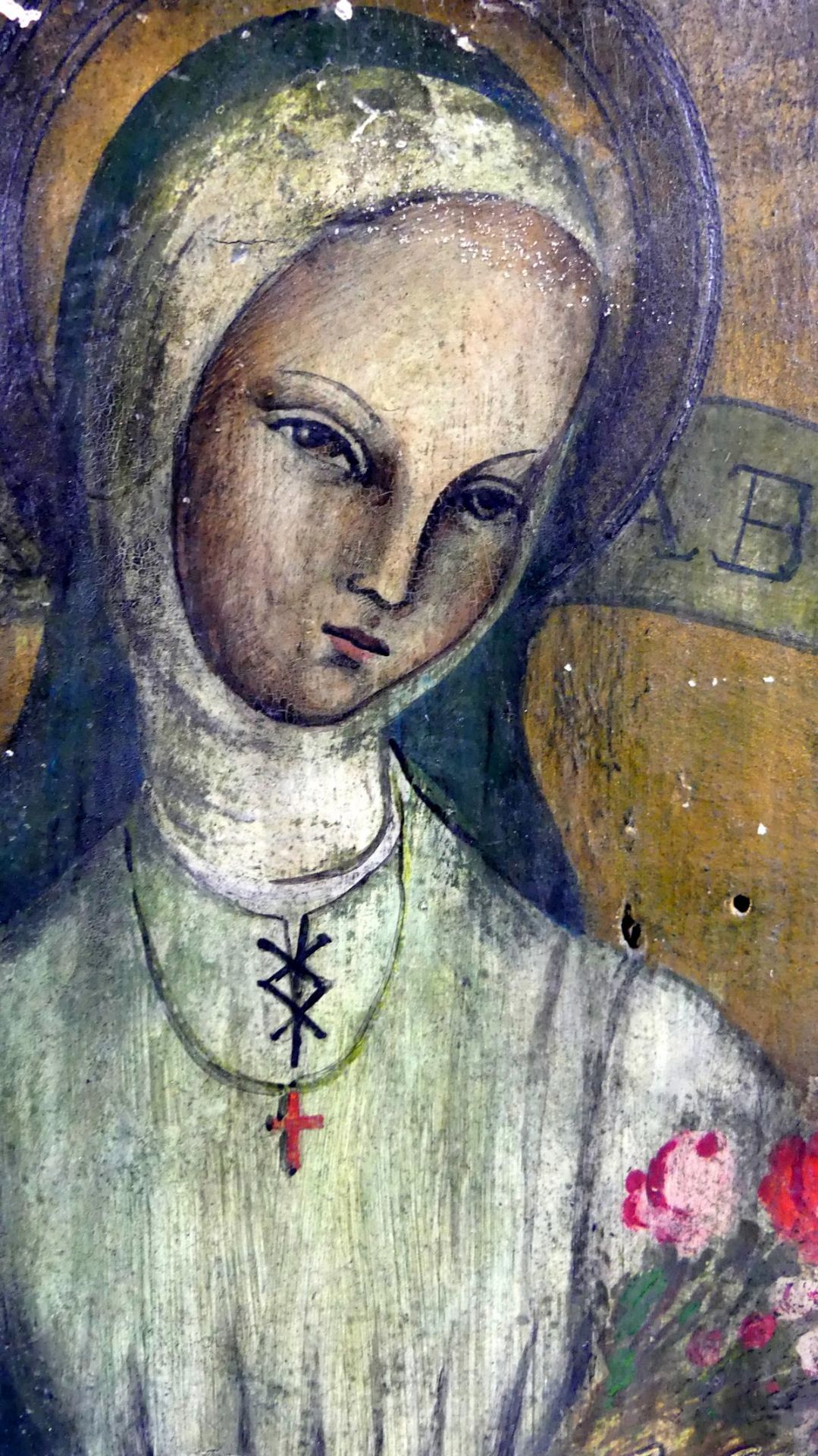 Ikone, Holz, "Heilige Elisabeth", Abplatzungen, ca. 27 x 21 cm - Bild 2 aus 4