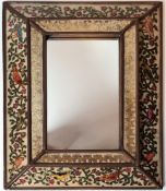 Kleiner Spiegel, Holz, bemalt Rand mit floralen Ornamenten, Vogelmotive,