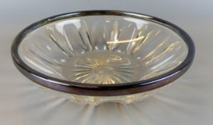 Schale, Kristallglas mit Silberrand, 835er, H.ca. 6,5, Dm. 25 cm