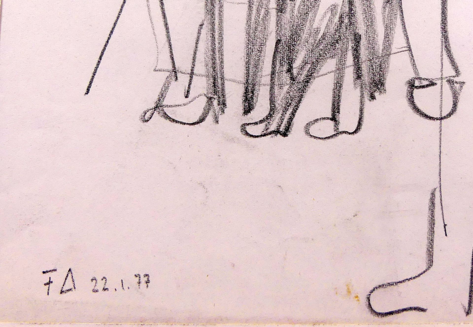 "Personen", Bleistift Zeichnung, u.li.monogr. FD, dat. 22.01.77, - Bild 2 aus 2