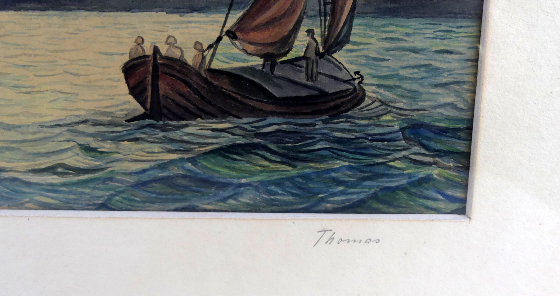 Paar Aquarelle, "Segelschiff" u. "Birkenallee", signiert Thomas, - Bild 2 aus 2