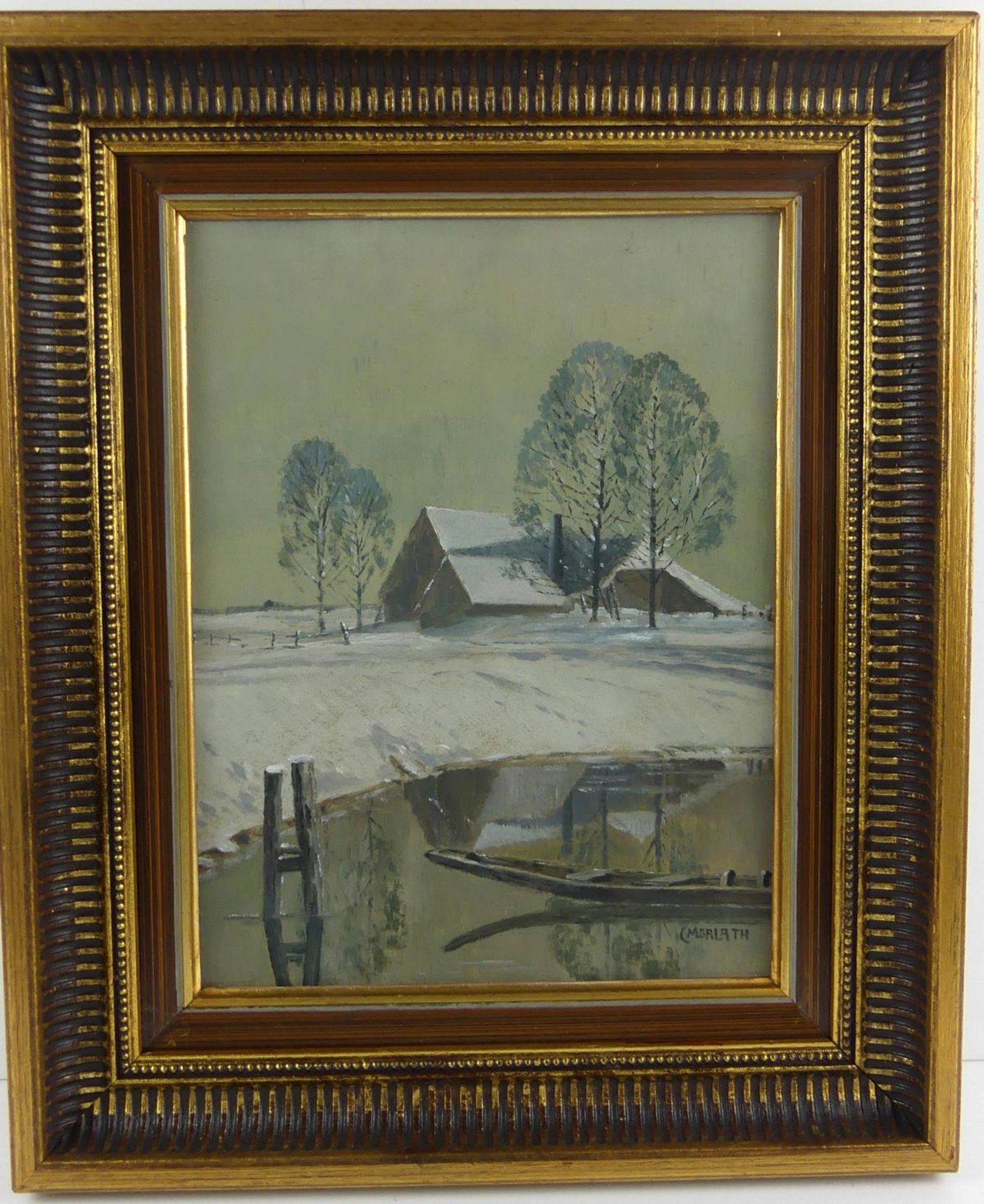 CARL MORLATH (1906-1977), "Bauernhof im Winter", Öl/Malkarton,