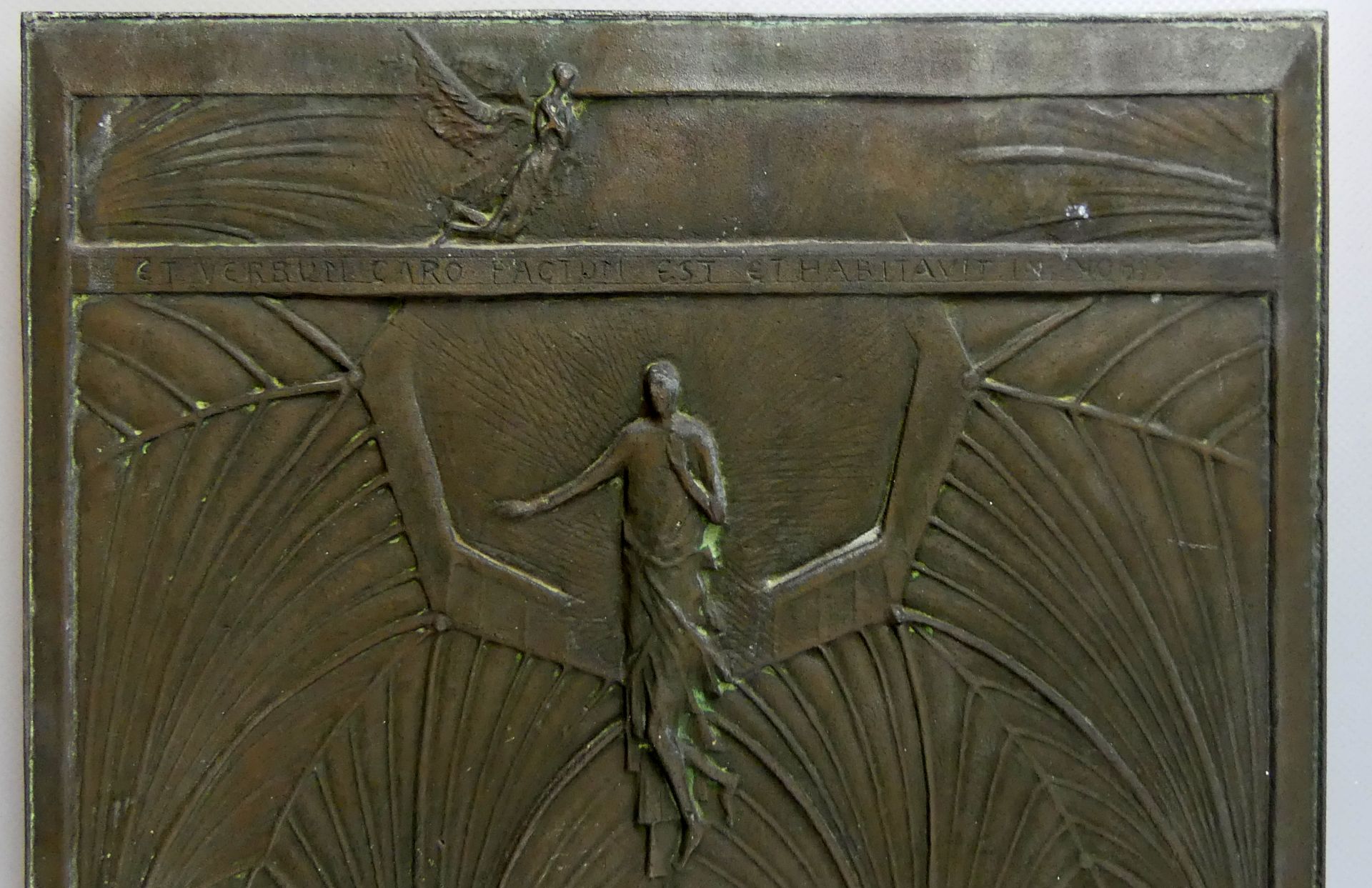 Kaminplatte, Metall, Altarbild, Kreuzigungsszene, ca. 62 x 27,5 - Bild 2 aus 4