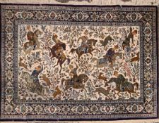 Teppich, Seide, beige/braun, Reiterdarstellungen, ca. 149 x 100