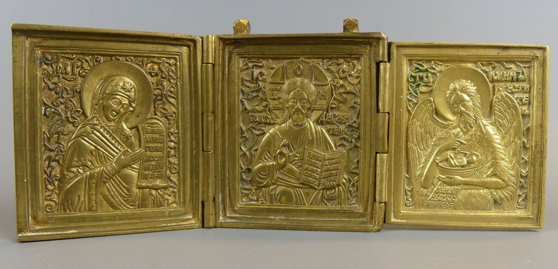 Ikone, Triptychon, Russland, Messing, ca. Ende 19. Jhdt., aufklappbar,