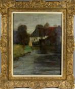 BERNHARD BUTTERSACK (1858-1925), "Haus am Fluss", Öl/Holz,