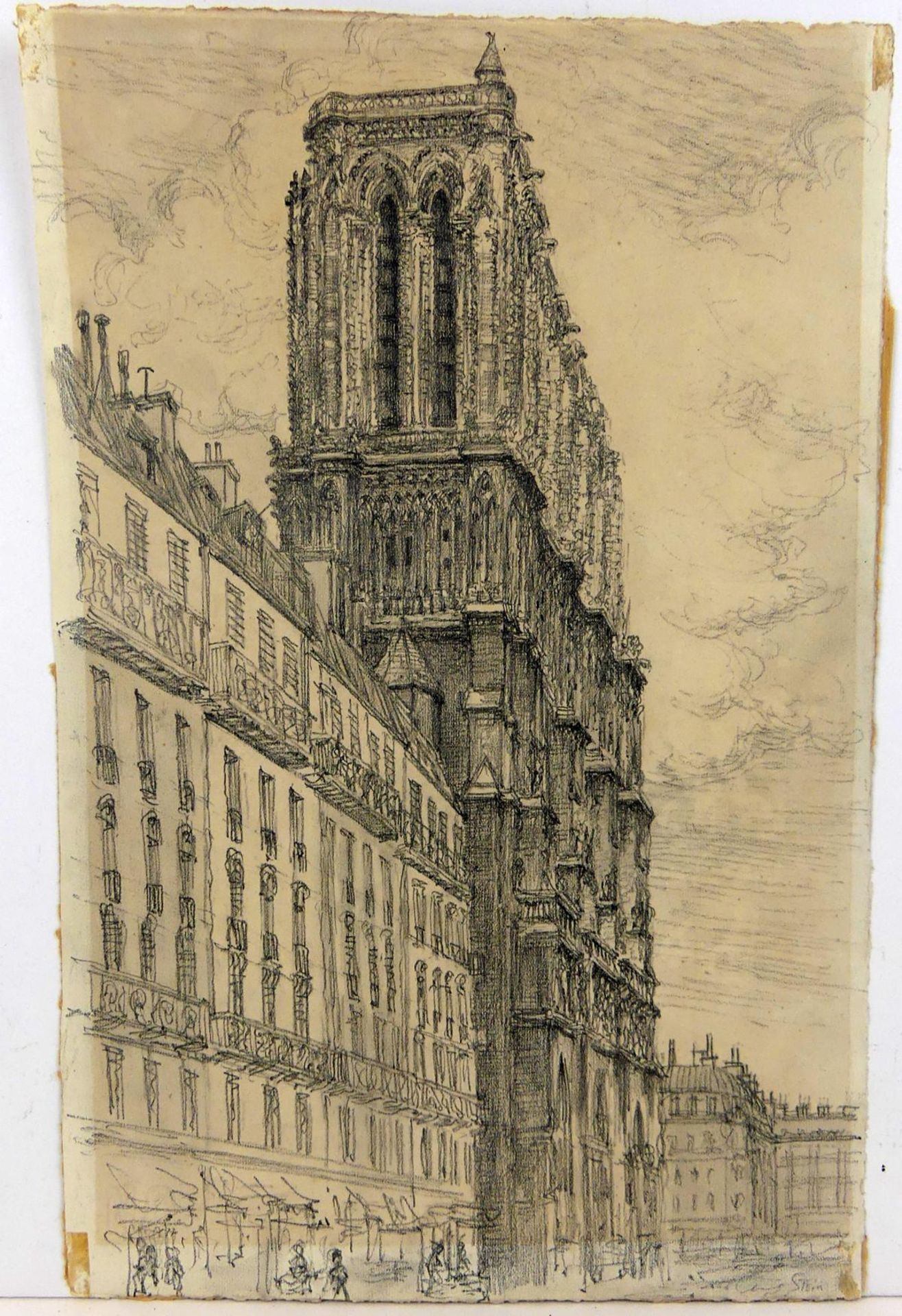 GEORGES STEIN, "Notre-Dame de Paris", Bleistiftzeichnung, u.re.sig.,