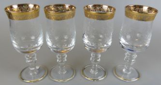 6 Weingläser, Ritzdekor, verzierter Goldrand, H. ca. 16 cm, neuzeitlich