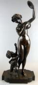 Bronze, "Dame mit 2 Schalen in der Hand und Kind", ohne Signatur,