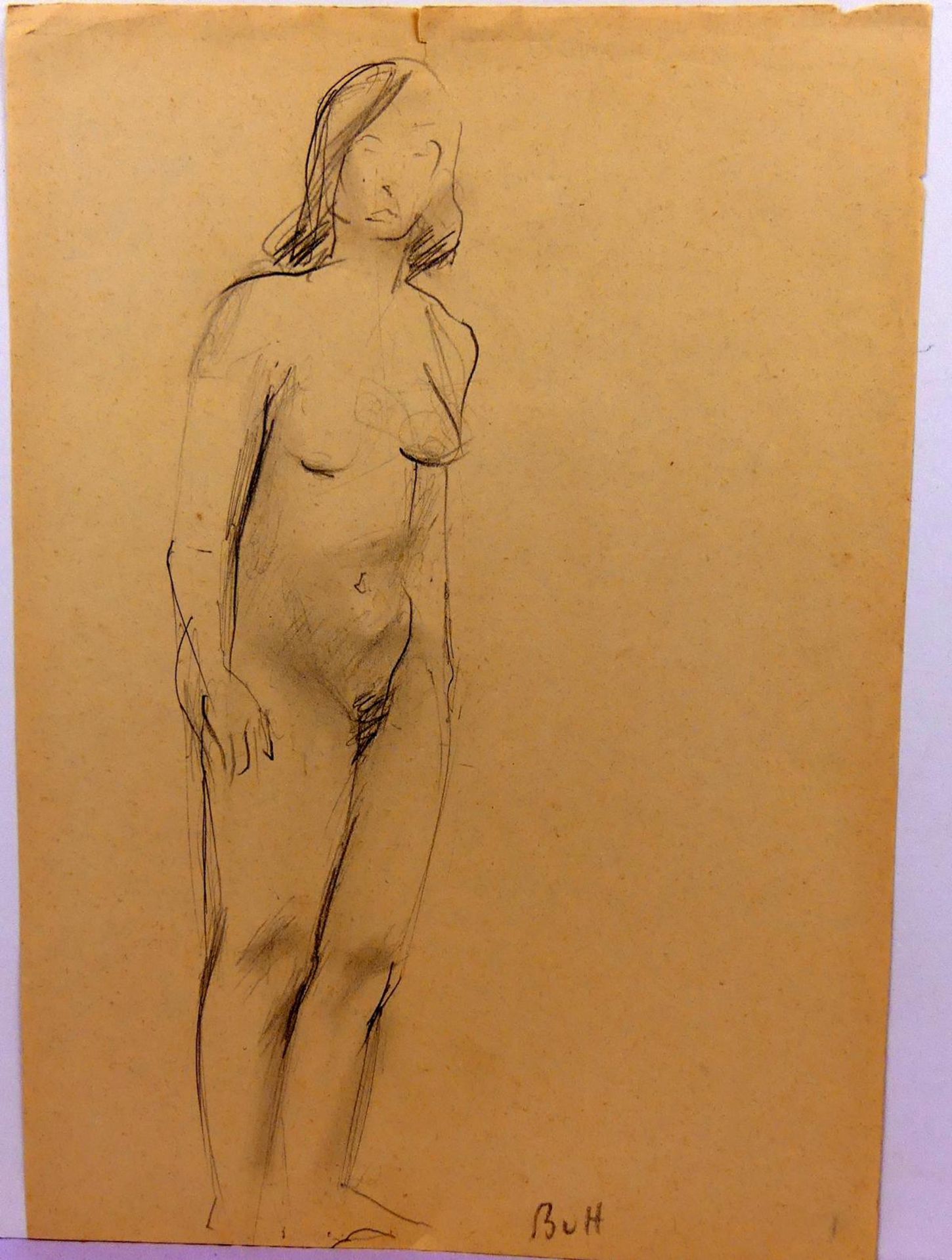 "Stehender Damenakt", Zeichnung, u. re. monogr. BvH, Blatt ca. 41 x 29 cm