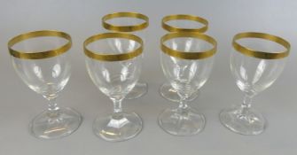 18 kleine Weingläser, Kristallglas, Goldrand, H. ca. 12 cm,