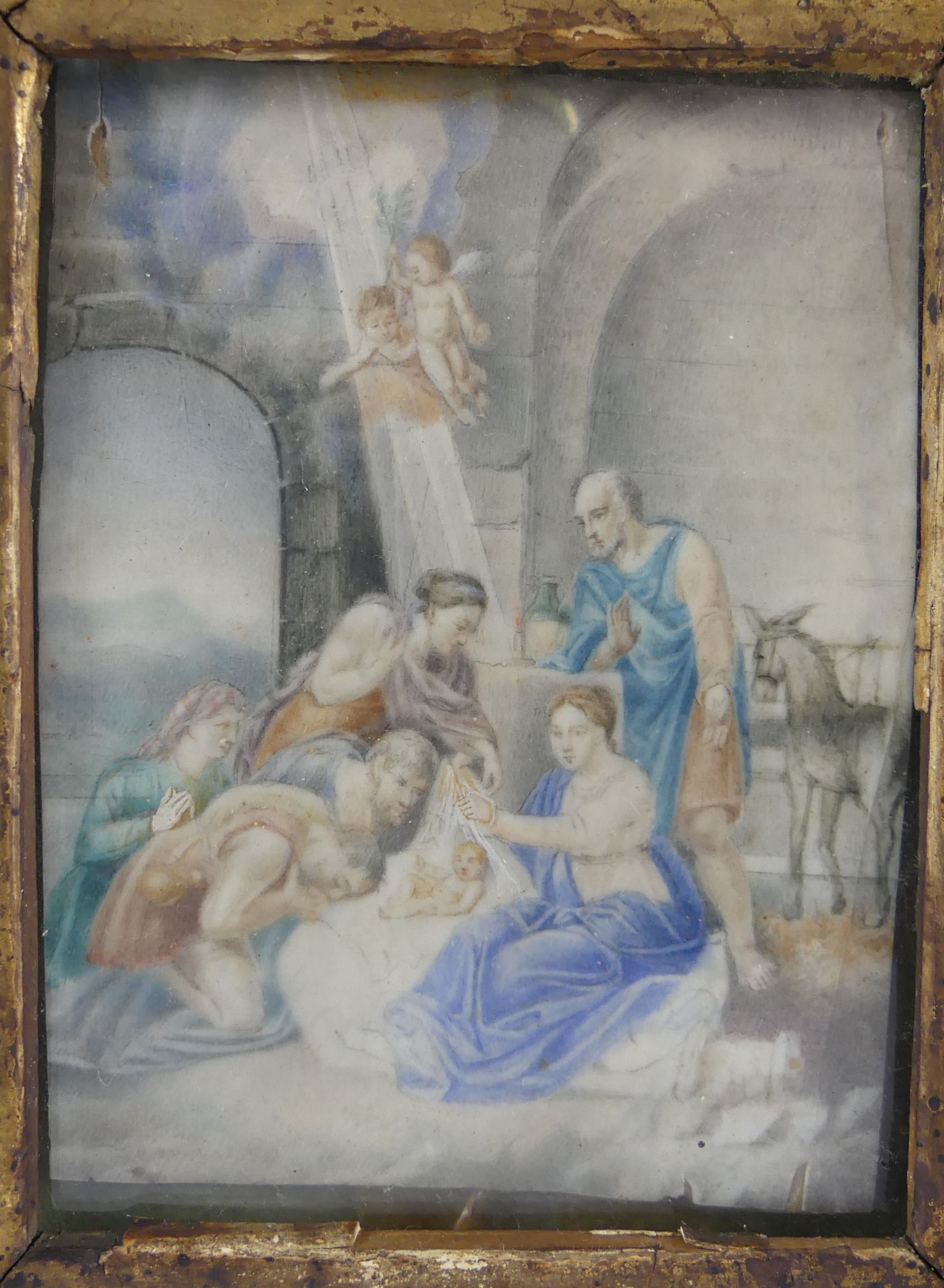 "Geburt Jesu", kleine Zeichnung auf Papier, o. Signatur, ca. 12 x 9 cm, - Bild 2 aus 2