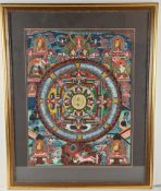 Tibetische Thangka, auf Leinwand, Passepartout, ca. 37 x 48 cm,