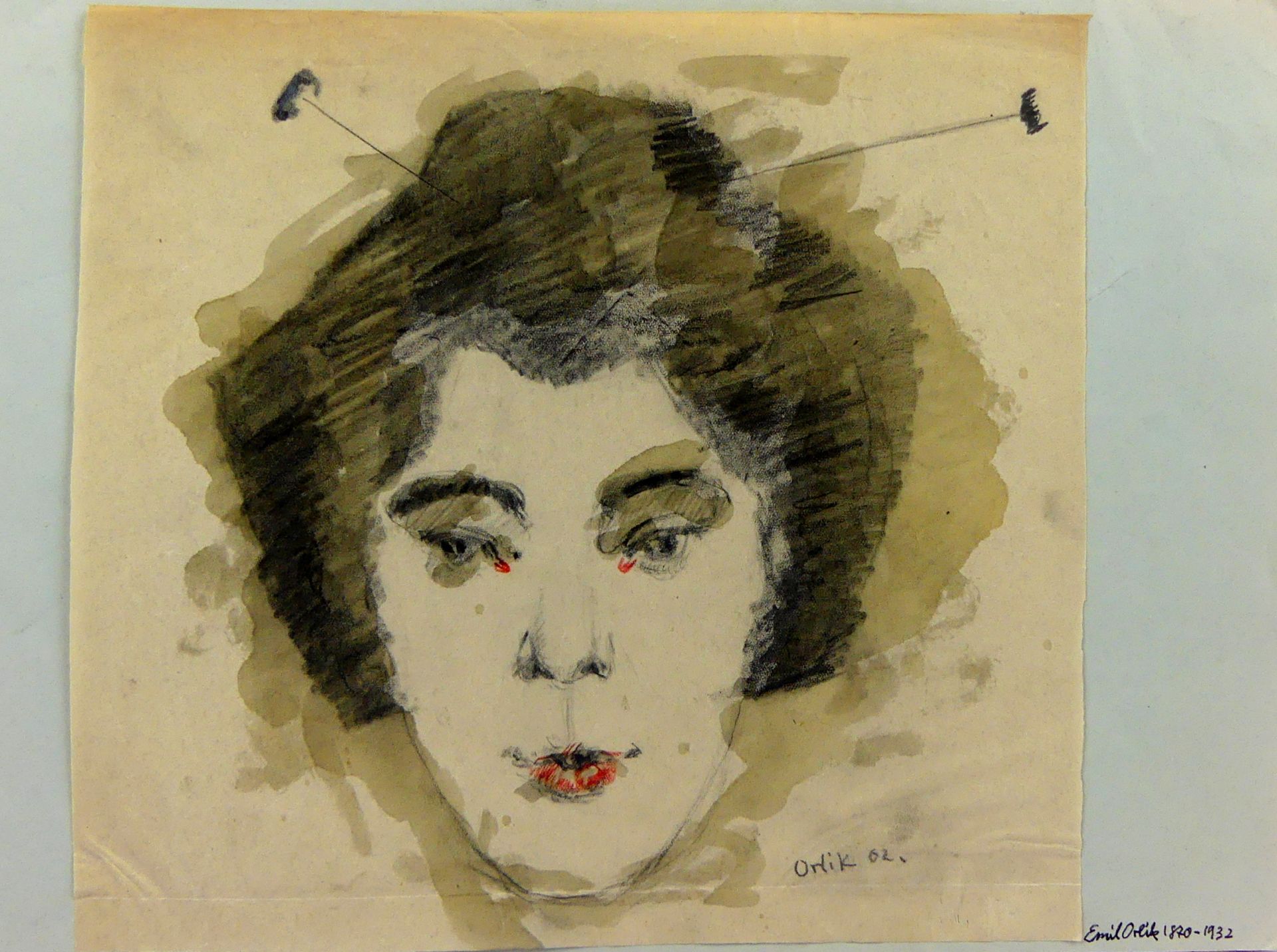 Wohl EMIL ORLIK (1870-1932), "Portrait", Aquarellierte Bleistift-/Kohlezeichnung,