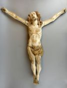 "Gekreuzigter Jesus", Holzskulptur, geschnitzt, H. ca. 51, B. 46 cm,