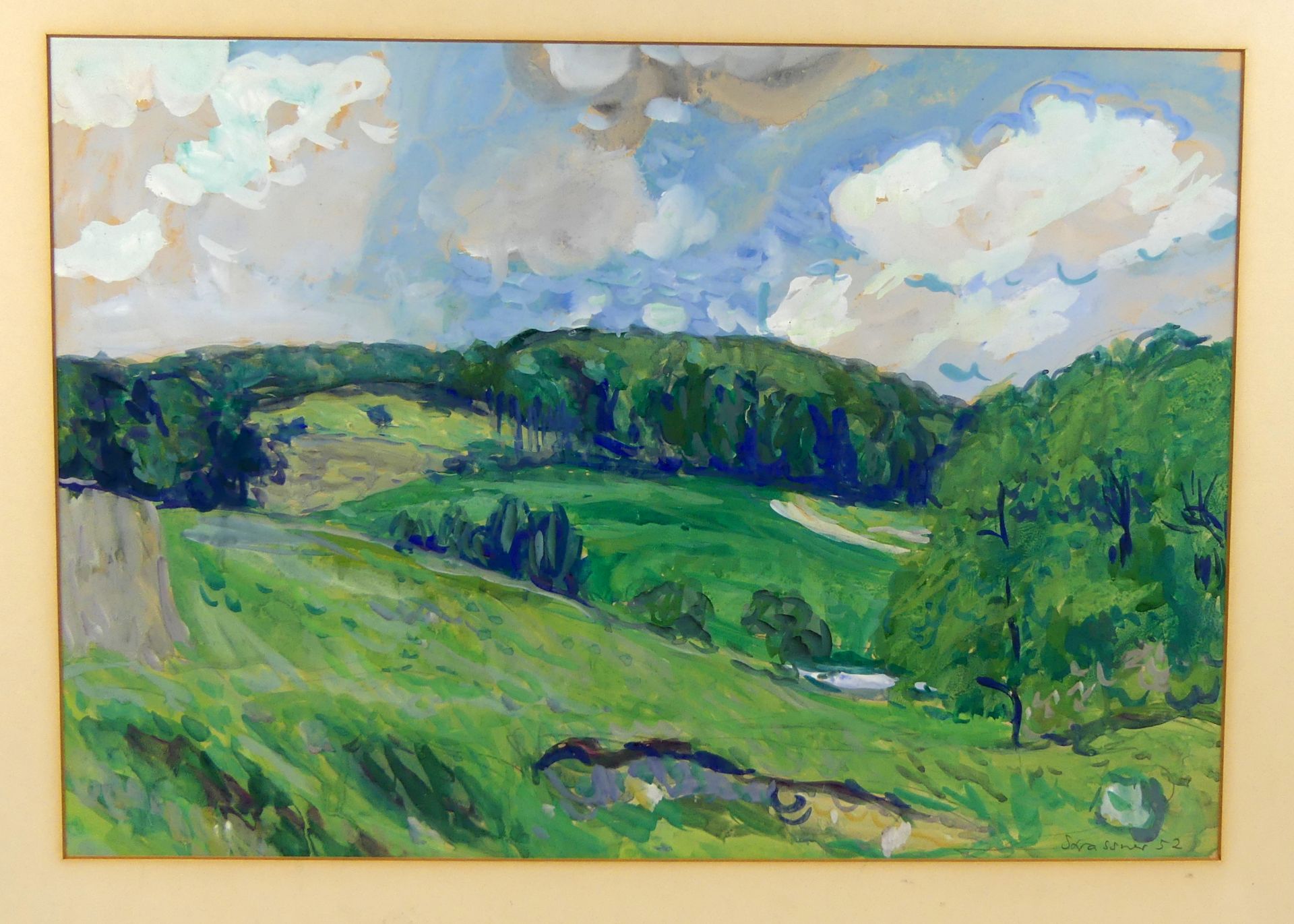 ERNST STRASSNER (1905-1991), "Hügelige Landschaft", Gouache,