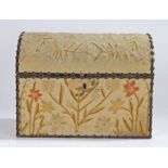 Mid-19th Century needlework dome-lidded casket, covered in floral crewelwork, with studded edge,