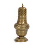 Rare mid 18th Century brass muffineer/pepper, circa 1760, the pierced dome top above a decorative