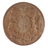 Rare Victorian treen cheese block print, carved in beech with Queen Victoria's Royal Crest, 37cm