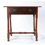 Queen Anne/George I oak and elm side table, circa 1715, the triple-boarded top with ovolo-moulded