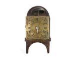 Early 18th Century English weight driven wall clock, the unsigned 5" brass dial with Roman hours and